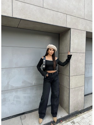 Füme Yan Apoletli Baggy Pantolon