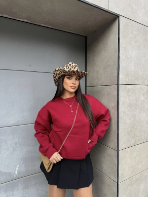 Bordo Bisiklet Yaka Cepli Sweatshırt