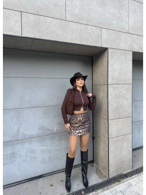 Leopar Payetli Mini Etek
