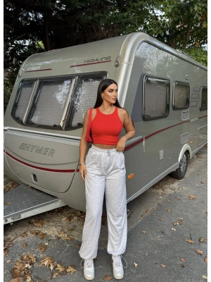 Gri Nakışlı Oversize Eşofman Altı