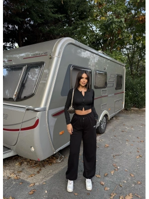 Siyah Nakışlı Oversize Eşofman Altı