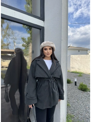 Antrasit Kaşe Trenç Mont