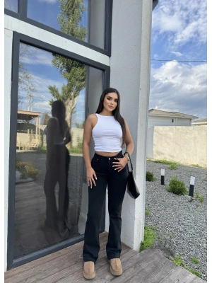 Füme İspanyol Paça Yüksek Bel Jean