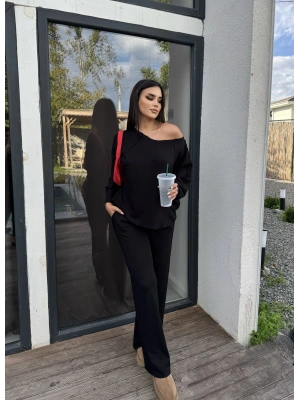 Siyah Kayık Yaka Modal Takım