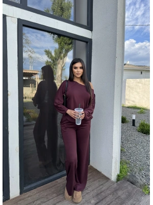 Bordo Kayık Yaka Modal Takım