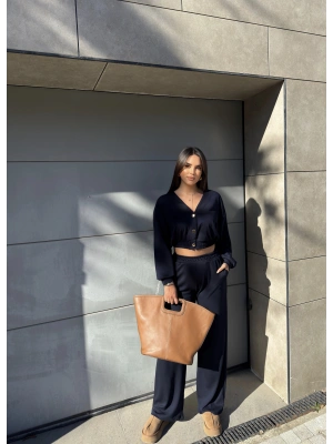 Lacivert Düğmeli Modal Takım