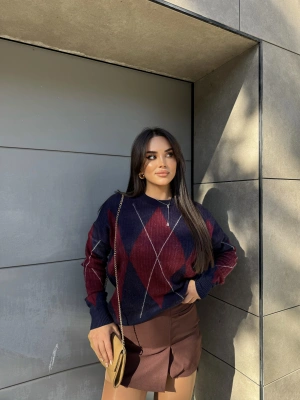 Baklava Desen Lacivert Bordo Kazak