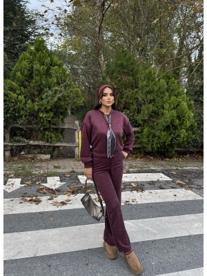 Bordo Fularlı Simli Takım