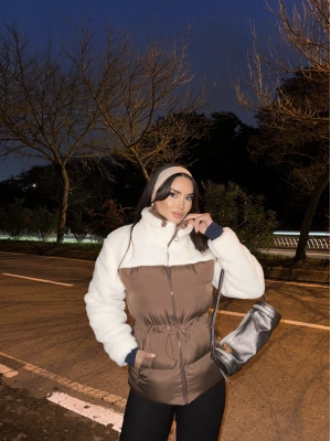 Kahverengi Şişme Peluş Mont