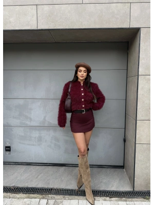 Bordo Kemerli Premium Şort Etek