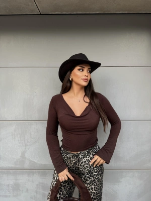 Kahverengi Buzzy Degaje Yaka Bluz