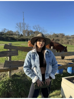 Mavi Peluş Cep Detay Mont