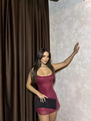 Bordo Askılı Payetli Mini Elbise