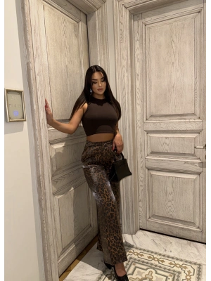 Leopar Dijital Baskı Palazzo Pantolon