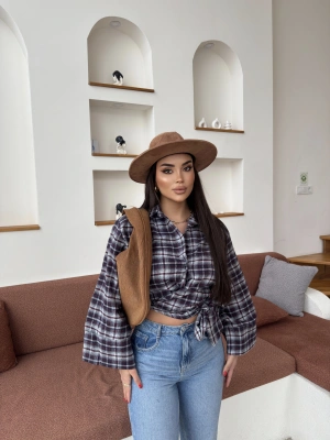 Bordo Crop Oduncu Gömlek