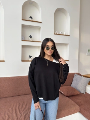 Siyah İkili Kayık Yaka Bluz Takım