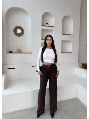 Kahverengi Kemerli Palazzo Pantolon