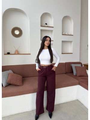 Bordo Kemerli Palazzo Pantolon