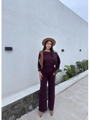 Bordo Kayık Yaka Basic Takım