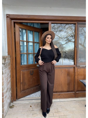 Kahverengi Palazzo Kumaş Pantolon