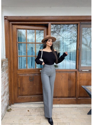 Gri Yüksek Bel Kumaş Pantolon