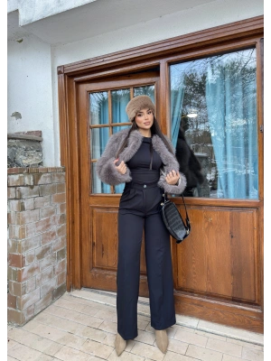 Siyah Beli Lastikli Kumaş Pantolon