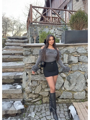 Siyah Toka Detay Mini Şort Etek