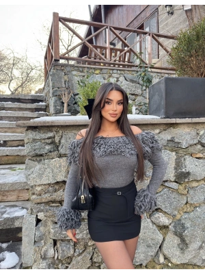 Antrasit Püsküllü Madonna Kazak