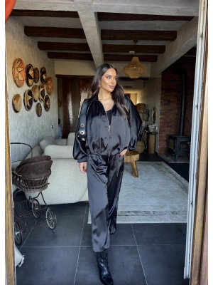 Siyah Saten Yarasa Kol İkili Takım