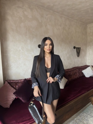 Siyah Leopar Detay Blazer Ceket