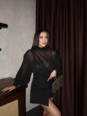 Siyah Tül Detay Bodysuit