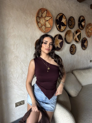 Mürdüm Asimetrik Tek Omuz Crop