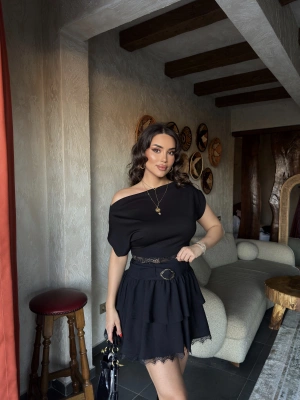 Gold Tokalı Dantelli Etek