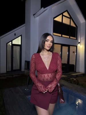 Bordo Dantel Bodysuit