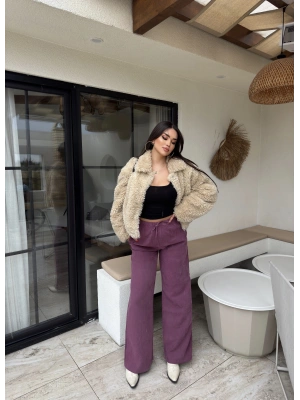 Bordo Beli Lastikli Pantolon