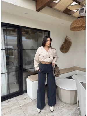 Füme Beli Lastikli Pantolon