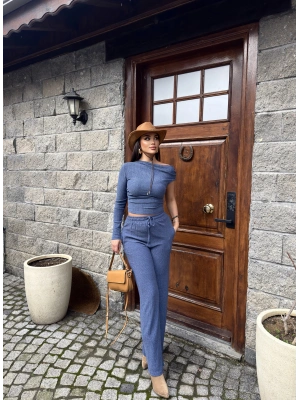 Lacivert Tek Kol Kayık Yaka Takım