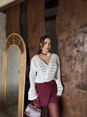 Bej İspanyol kol Düğmeli Hırka