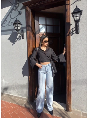 Buz Mavi Wide Leg Pantolon