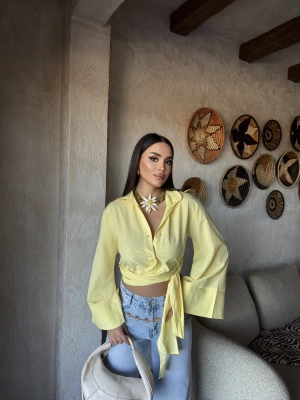 Sarı İspanyol Kol Bağlamalı Gömlek