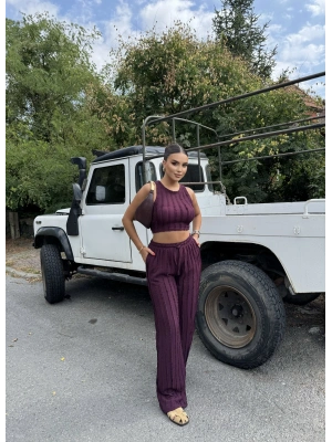 Mürdüm Dikiş Detay Kolsuz Alt Üst Takım