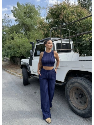 Lacivert Dikiş Detay Kolsuz Alt Üst Takım