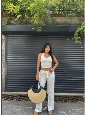 Beyaz Boyundan Bağlamalı Bürümcük Takım