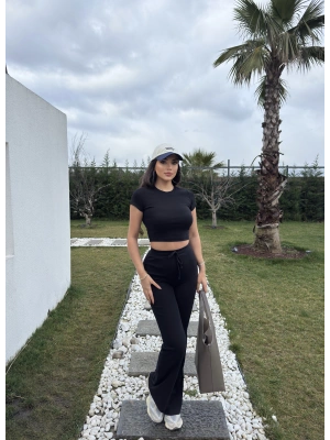 Siyah Kısa Kollu Brshk Tayt Pantolon Takım