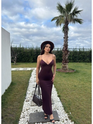 Mürdüm V Yaka Uzun Premium Elbise