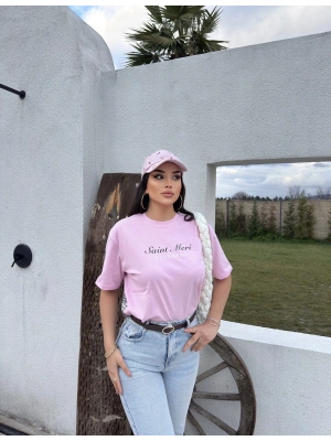 Pembe  Baskılı Oversize Tshırt