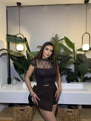 Kahverengi Dantel Detay Astarlı Bluz