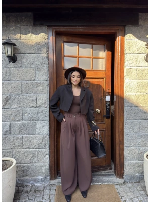 Kahverengi Kumaş Balon Pantolon