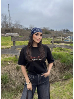 Siyah Baskılı Oversize Tshırt