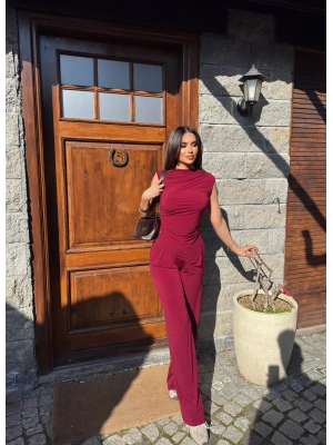 Bordo Bisiklet Yaka Kolsuz İkili Takım